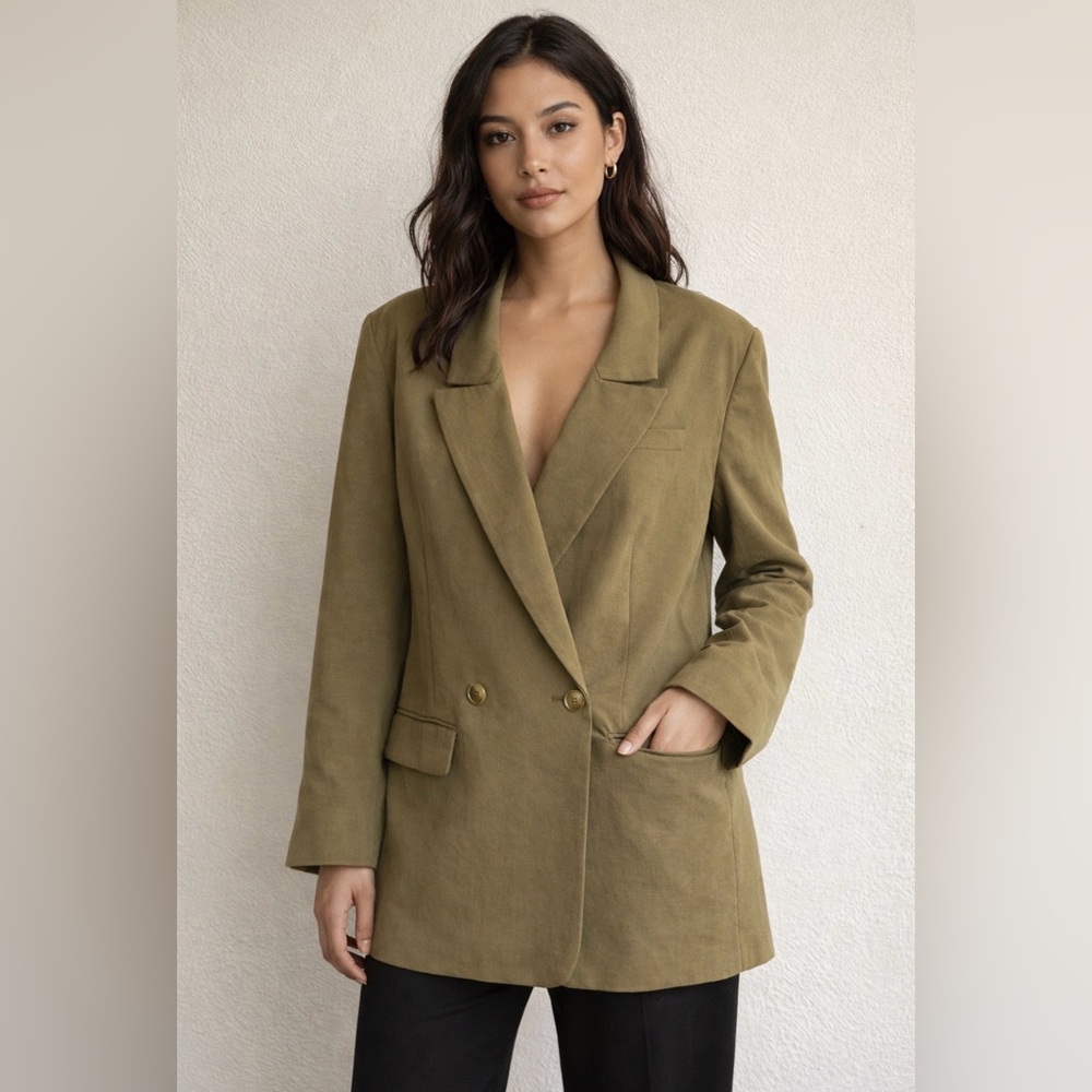 NWT Express Olive Green Double-Breasted Women's Blazer Jacket
